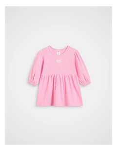 Logo Rib Dress in Candy Pink