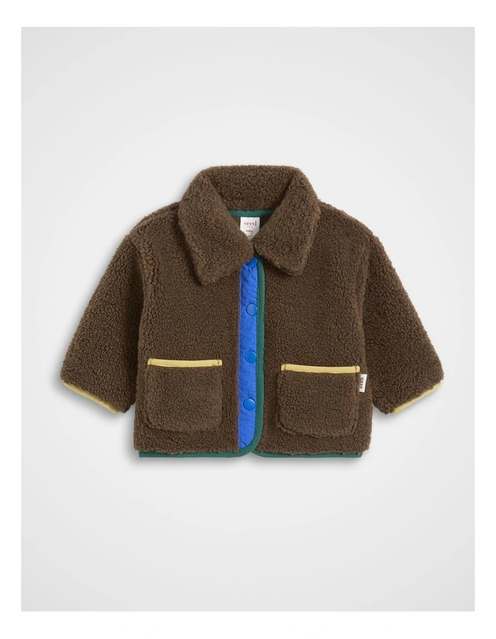 Contrast Teddy Jacket in Cacao image 1