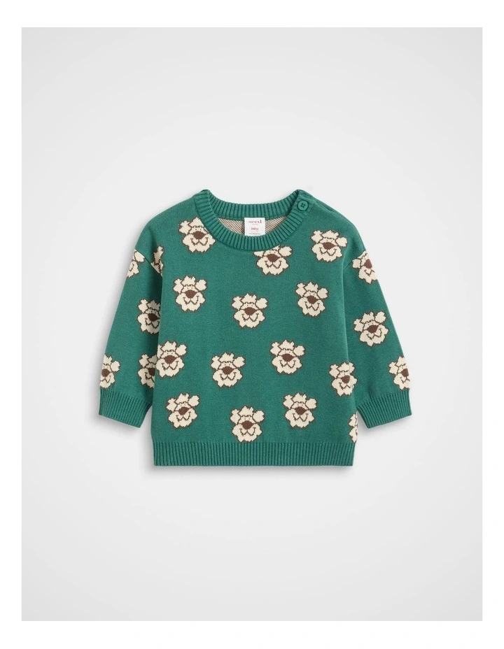 Pups Jacquard Knit Jumper in Jungle Green image 1