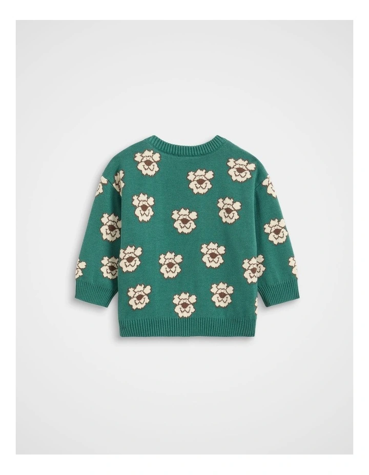 Pups Jacquard Knit Jumper in Jungle Green image 2