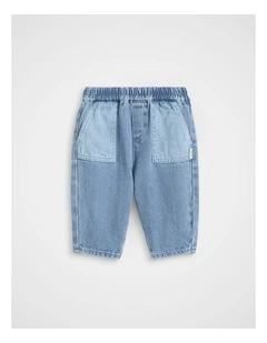Two Tone Denim Pant in Mid Blue