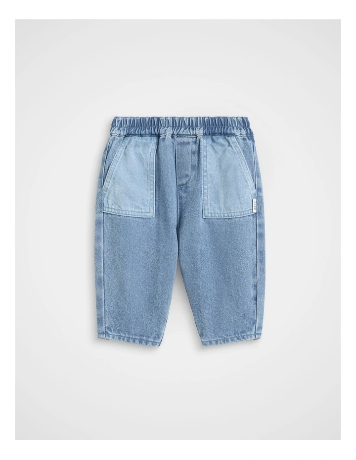 Two Tone Denim Pant in Mid Blue image 1