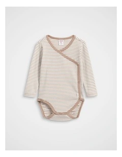 Logo Stripe Wrap Bodysuit in Acorn Stripe