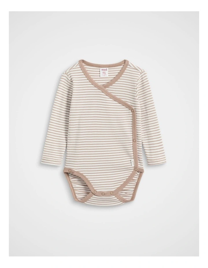 Logo Stripe Wrap Bodysuit in Acorn Stripe image 1