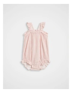 Stripe Frill Romper in Blush Pink