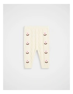 Floral Cable Knit Pant in Classic Cream