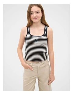 Striped Logo Tank in New Navy