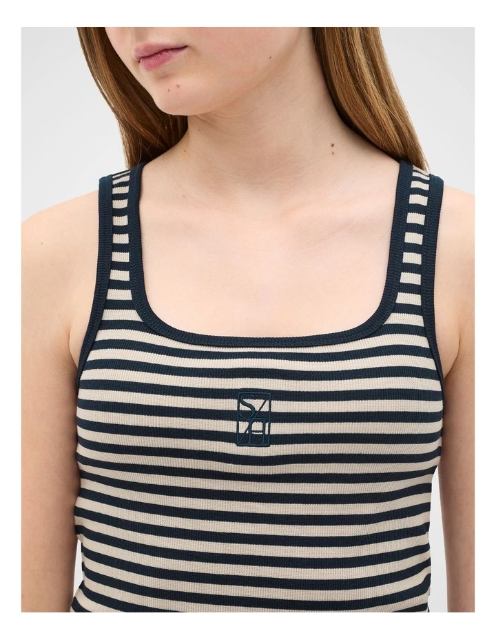 Striped Logo Tank in New Navy image 3