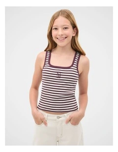 Striped Logo Tank in Mulberry