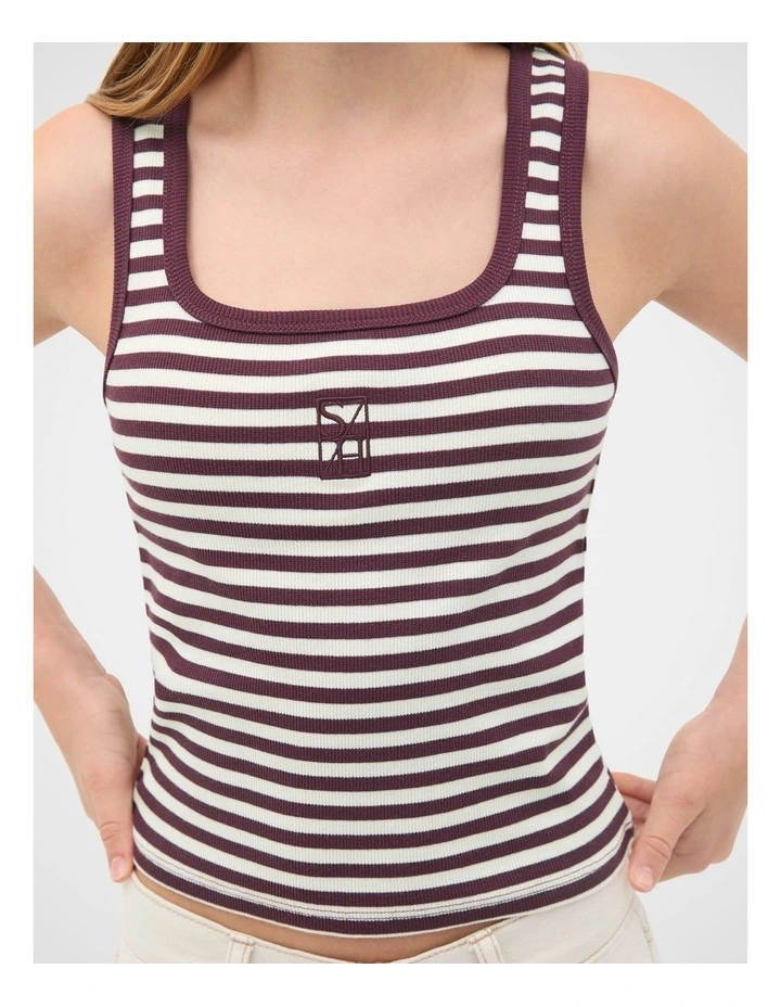 Striped Logo Tank in Mulberry image 3