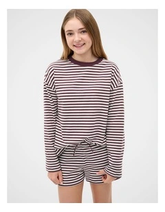 Stripe Boyfriend Tee in Mulberry