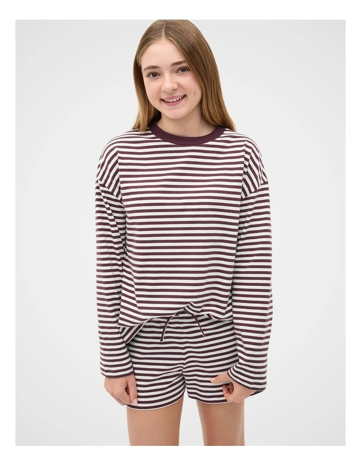 Stripe Boyfriend Tee in Mulberry image 1