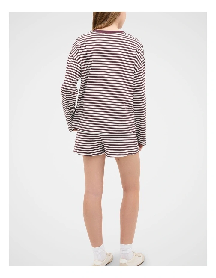 Stripe Boyfriend Tee in Mulberry image 2