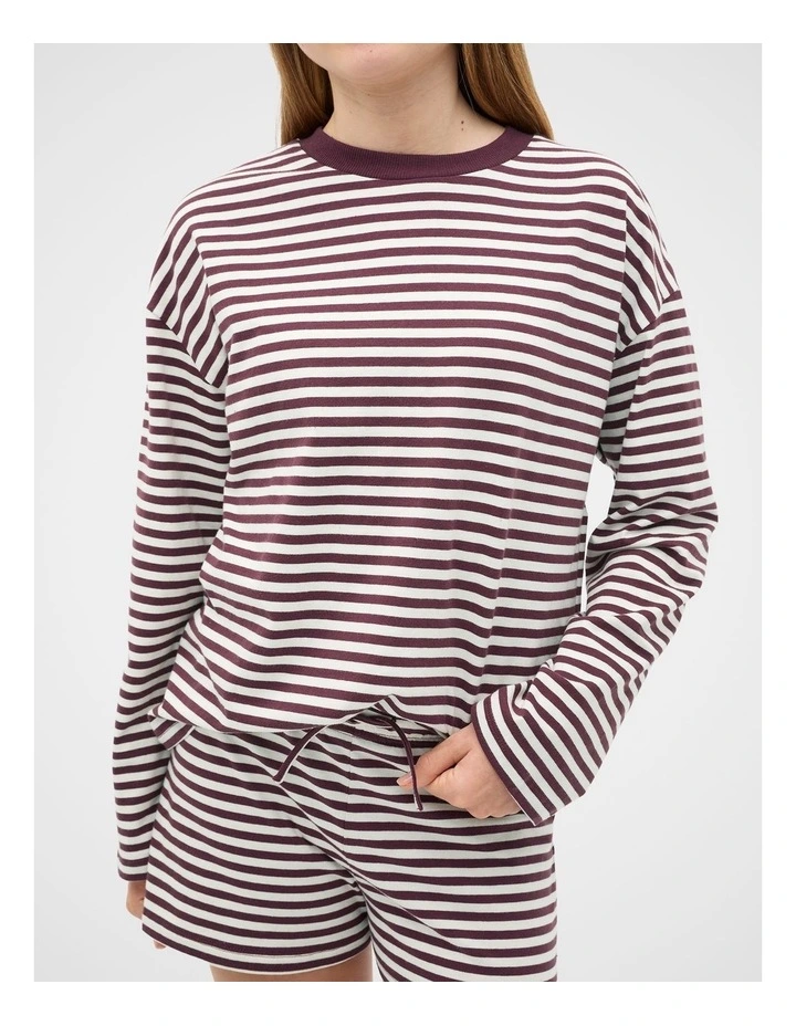 Stripe Boyfriend Tee in Mulberry image 3