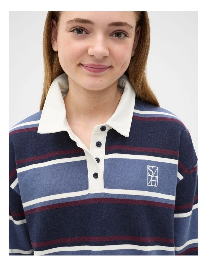 Striped Rugby Sweat in New Navy image 4