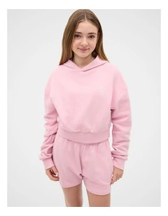 Logo Cropped Hoodie in Rose Pink
