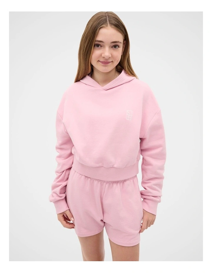 Logo Cropped Hoodie in Rose Pink image 1