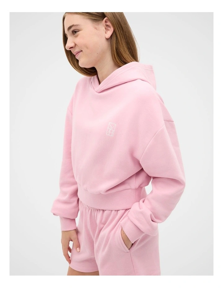 Logo Cropped Hoodie in Rose Pink image 4