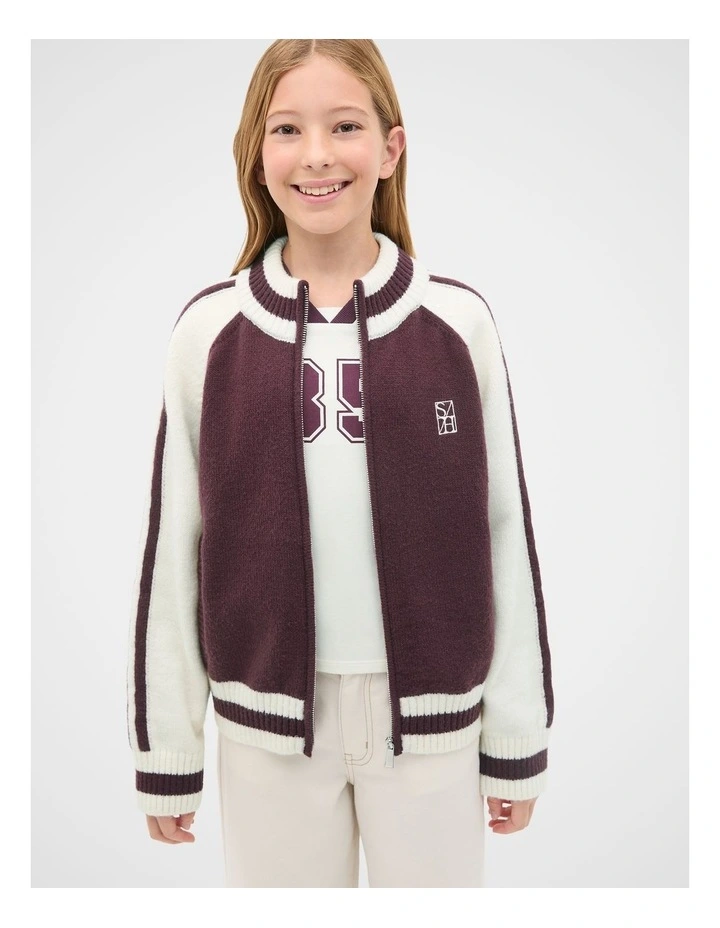 Zip Up Knit Bomber in Mulberry image 1