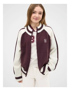 Zip Up Knit Bomber in Mulberry