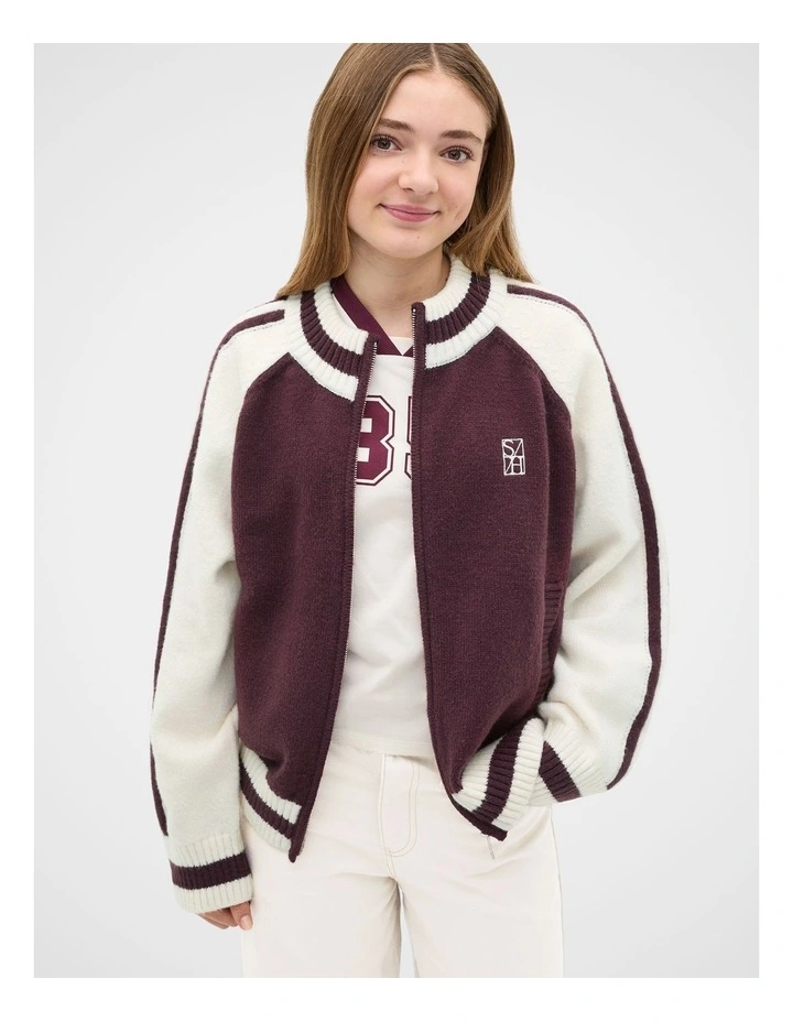 Zip Up Knit Bomber in Mulberry image 1