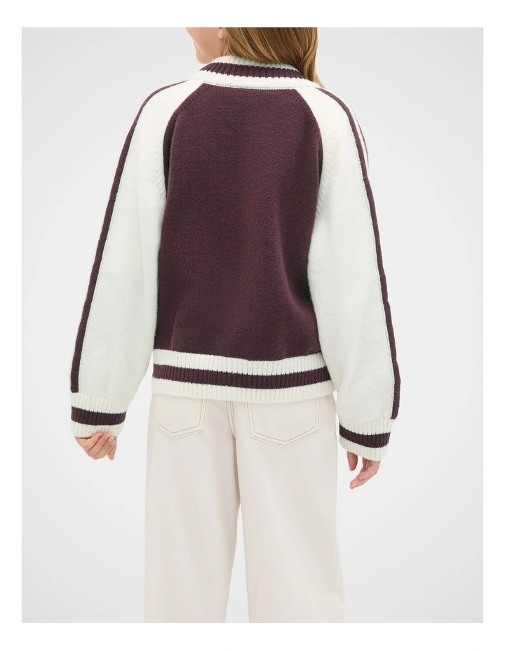 Zip Up Knit Bomber in Mulberry image 2