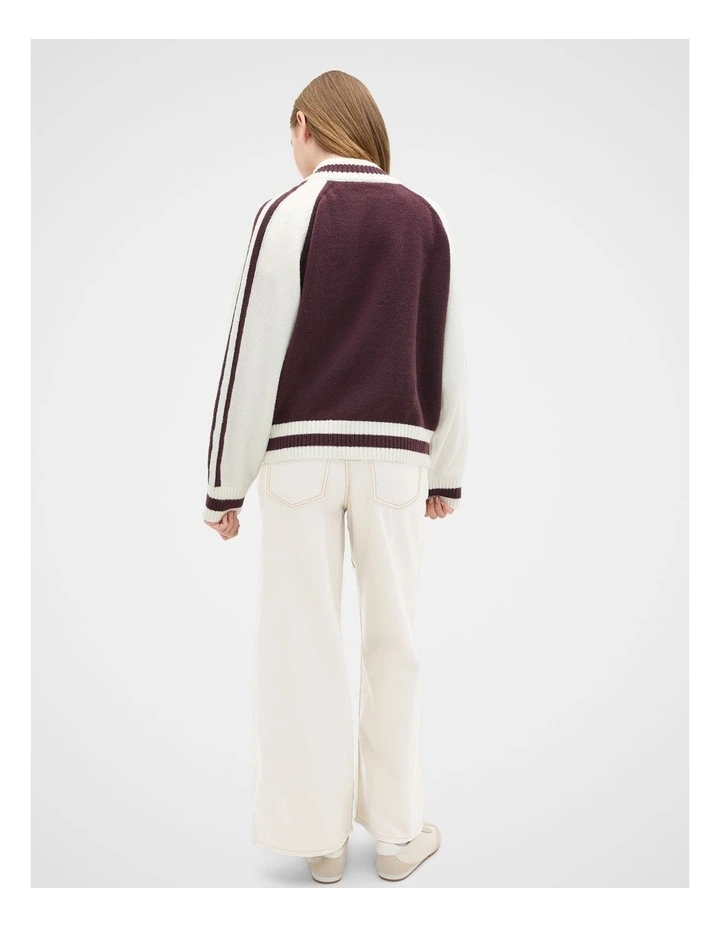 Zip Up Knit Bomber in Mulberry image 2