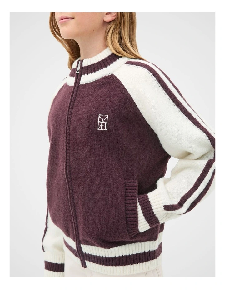 Zip Up Knit Bomber in Mulberry image 3