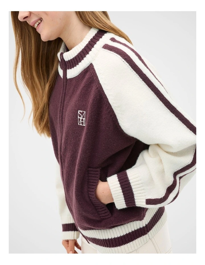 Zip Up Knit Bomber in Mulberry image 3