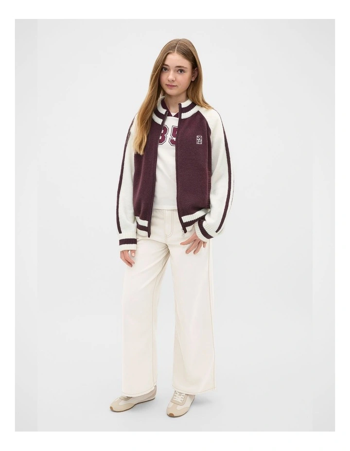 Zip Up Knit Bomber in Mulberry image 4