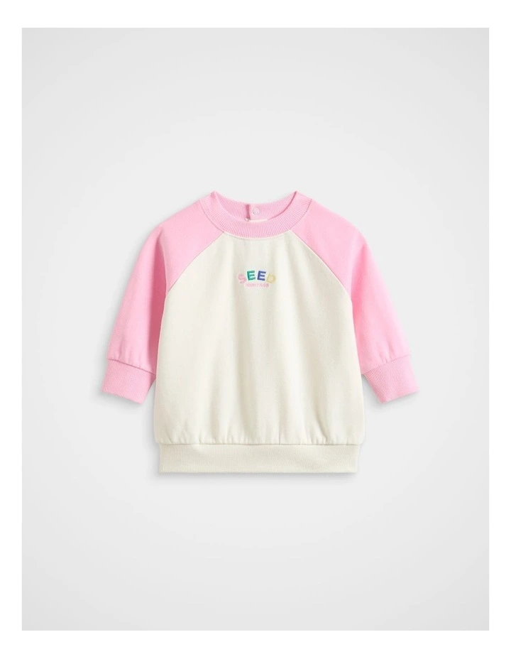 Colourblock Logo Sweat in Classic Cream image 1
