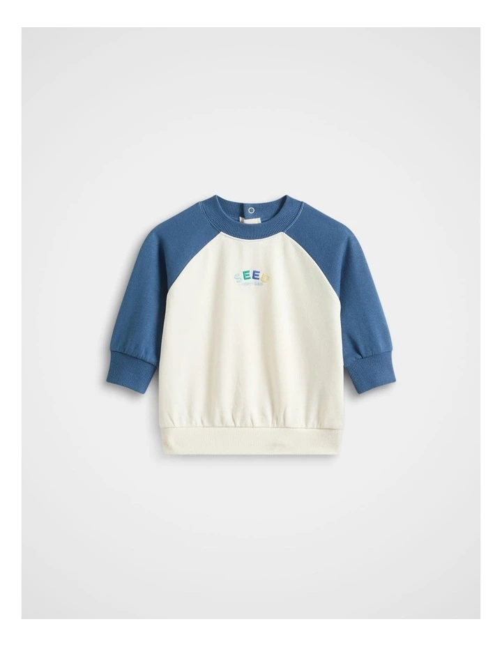 Core Colourblock Sweat in Washed Navy image 1
