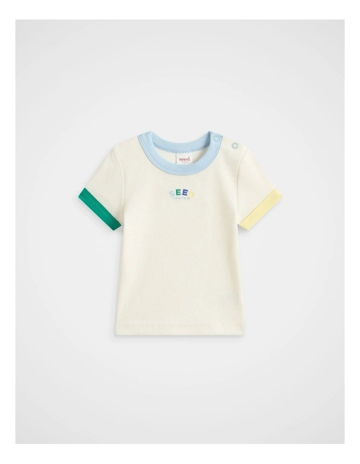 Colourblock Rib Logo Tee in Apple Multi image 1