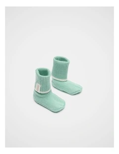 Cuffed Knit Booties in Seafoam