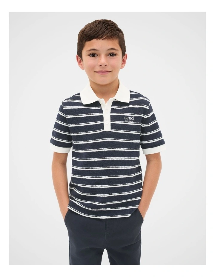 Core Boucle Knit Polo in Midnight Blue image 1