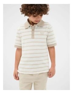 Core Boucle Knit Polo in Cool Stone