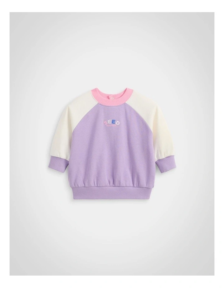 Colourblock Logo Sweat in Lilac image 1