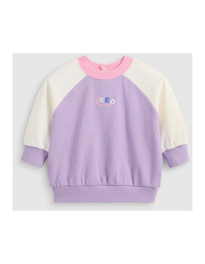 Colourblock Logo Sweat in Lilac image 1