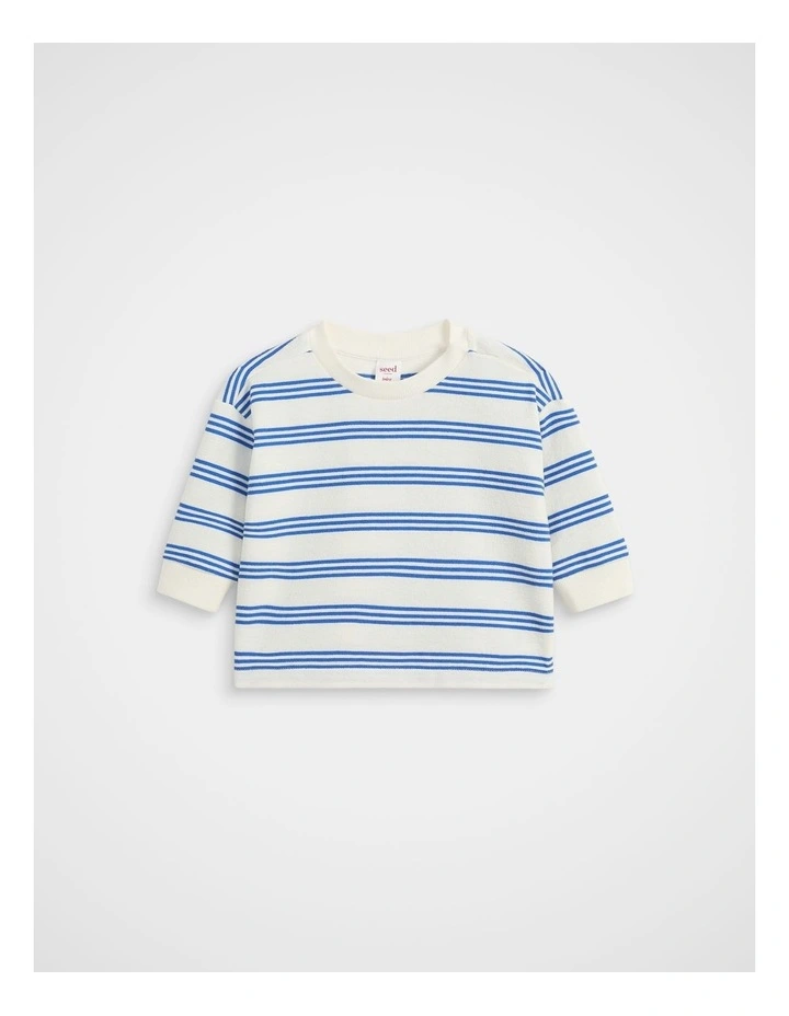 Textured Stripe Sweat in Electric Blue Stripe image 1