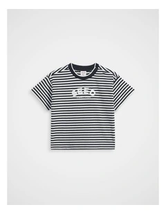 Core Stripe Logo Tee in Midnight Blue Stripe