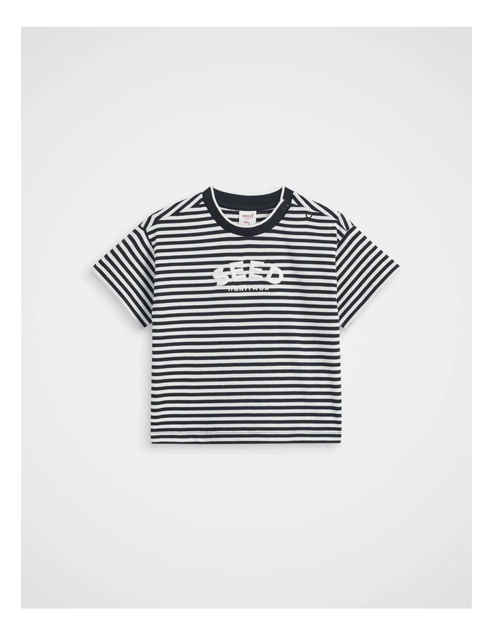 Core Stripe Logo Tee in Midnight Blue Stripe image 1