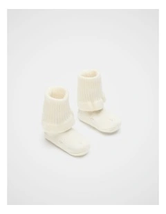 Pointelle Knit Booties in Classic Cream