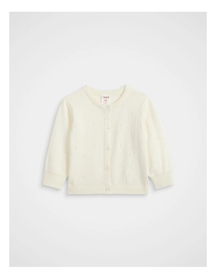Pointelle Knit Cardigan in Classic Cream image 1
