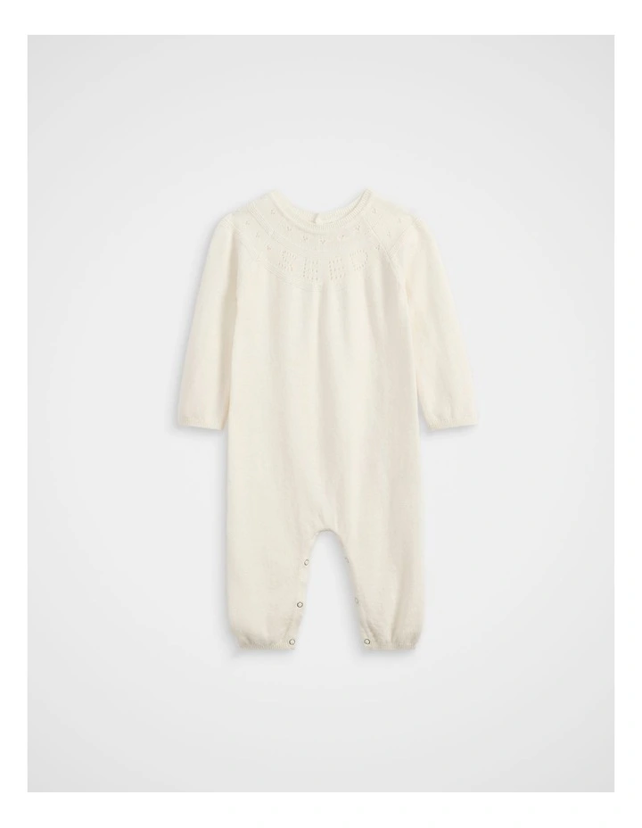 Pointelle Knit Jumpsuit in Classic Cream image 1