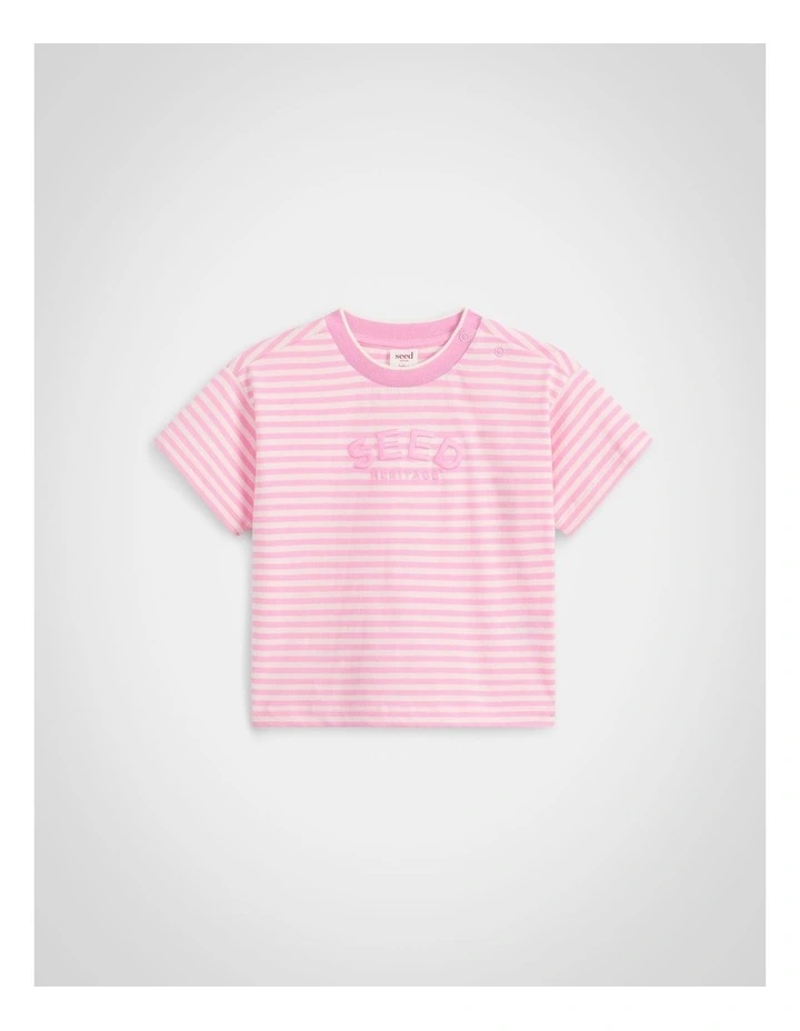 Core Stripe Logo Tee in Candy Pink image 1