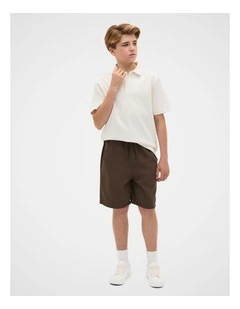 Knit Texture Trophy Polo Tee in Vintage Cream