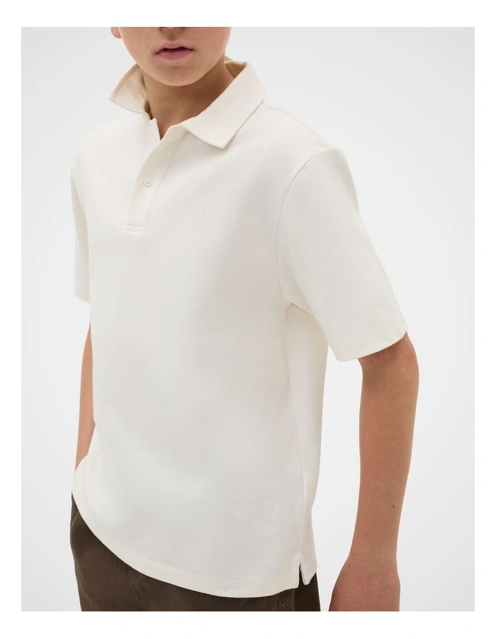 Knit Texture Trophy Polo Tee in Vintage Cream image 2