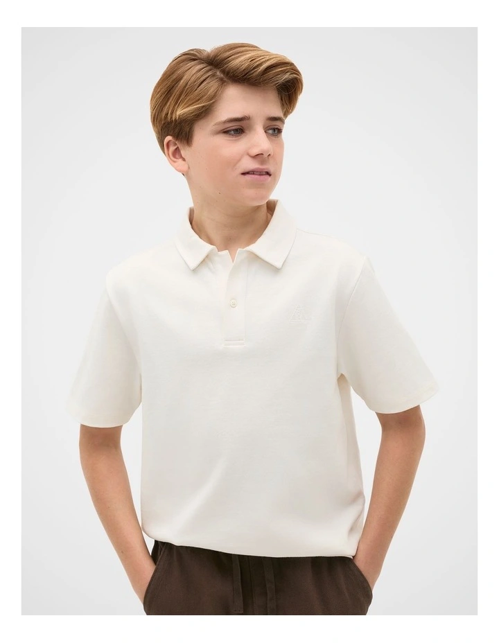 Knit Texture Trophy Polo Tee in Vintage Cream image 3