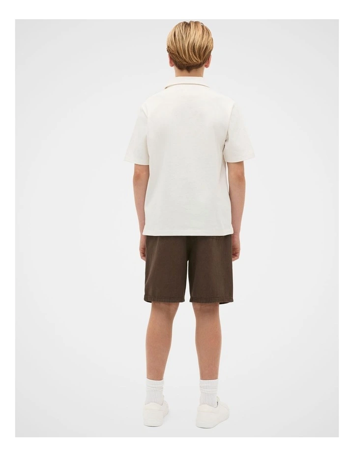 Knit Texture Trophy Polo Tee in Vintage Cream image 4