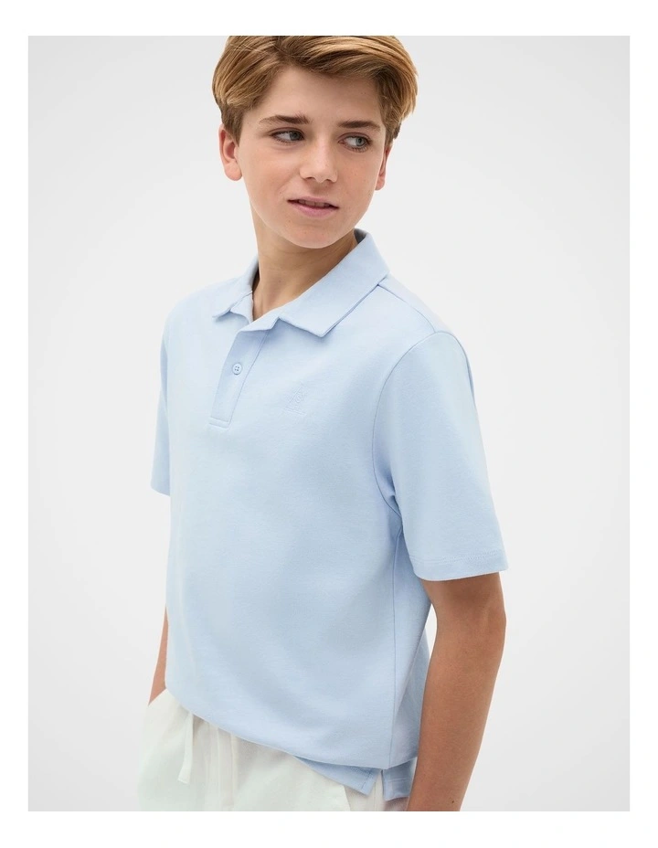 Knit Texture Trophy Polo Tee in Sky image 3